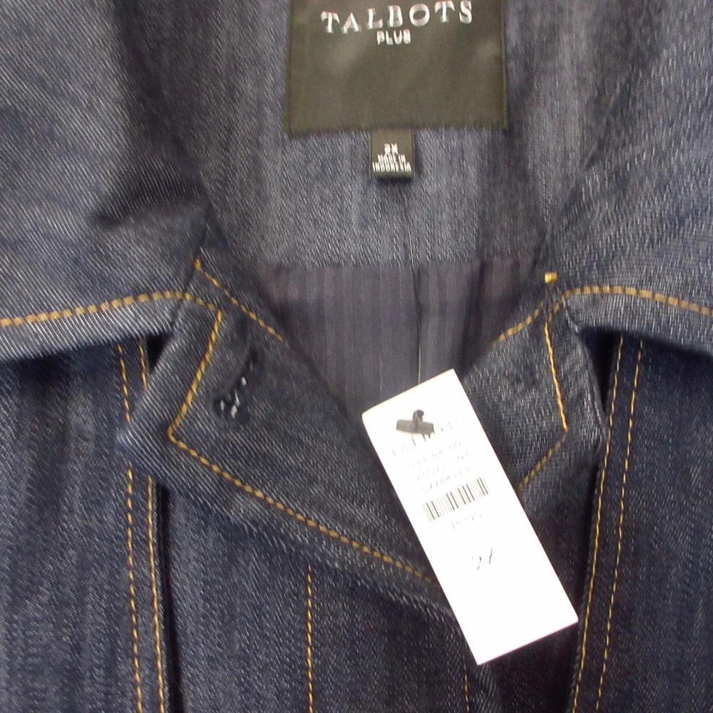 Talbots Refined Denim Short Trench Coat Womens 2X Blue Dark Wash Button Up NWT - Picture 6 of 10